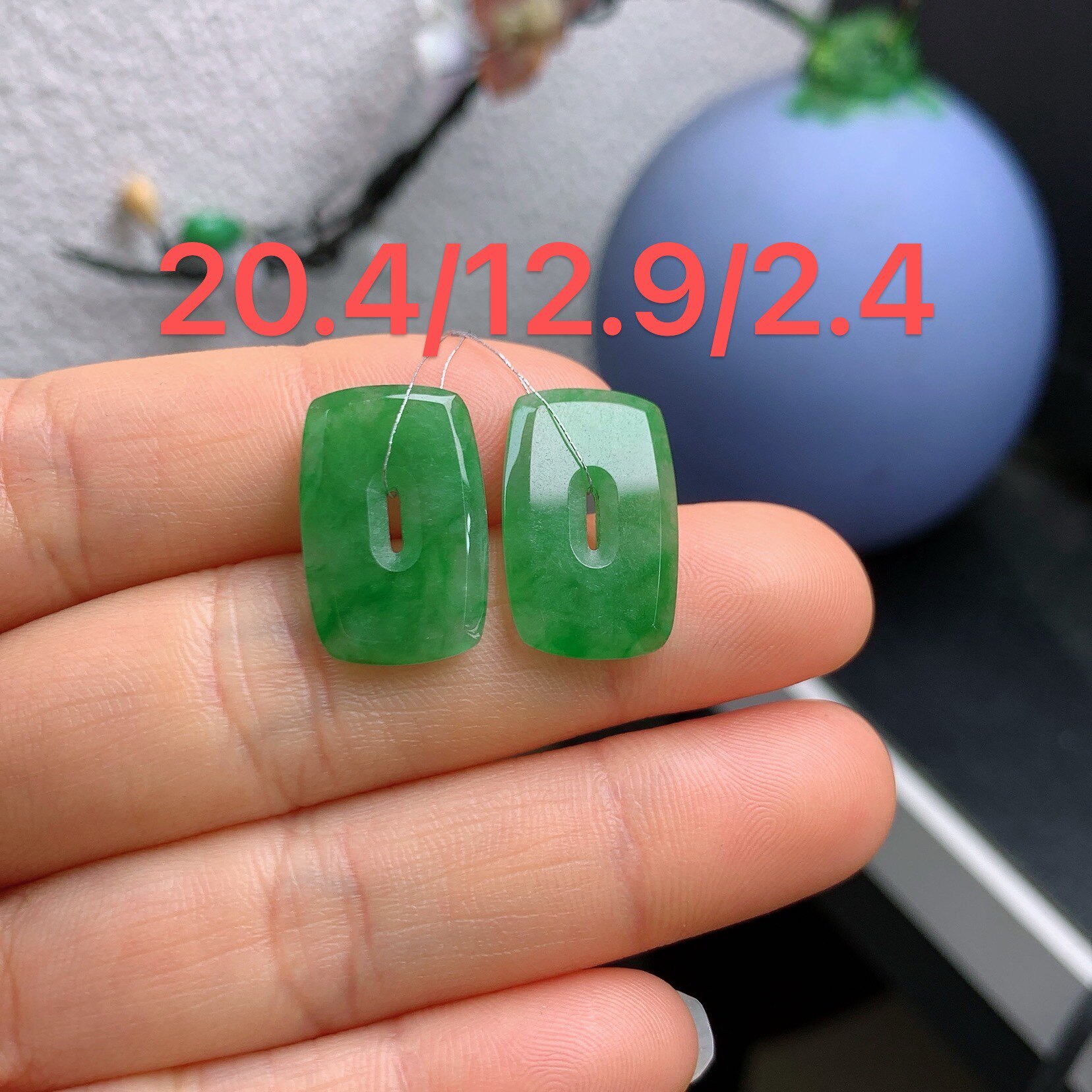 缅甸天然翡翠A货冰满绿方糖耳坠一对WY0429#
