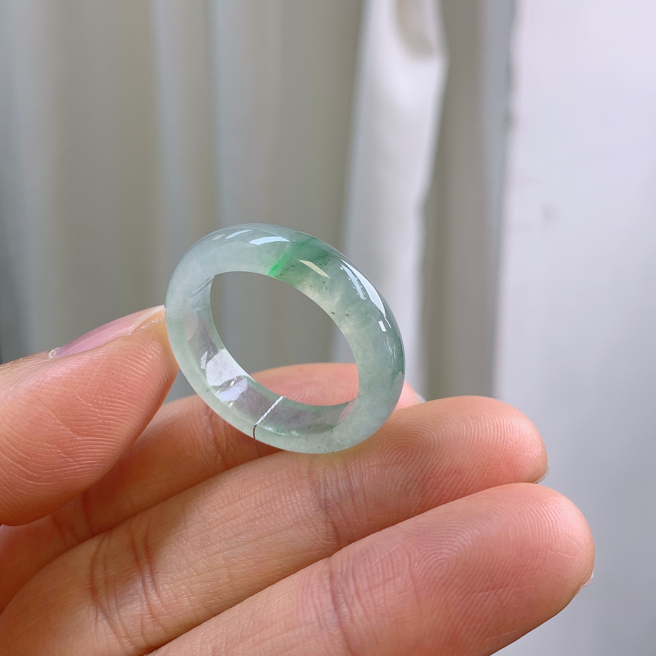 24圈口缅甸天然翡翠冰润飘绿戒指A1167#
