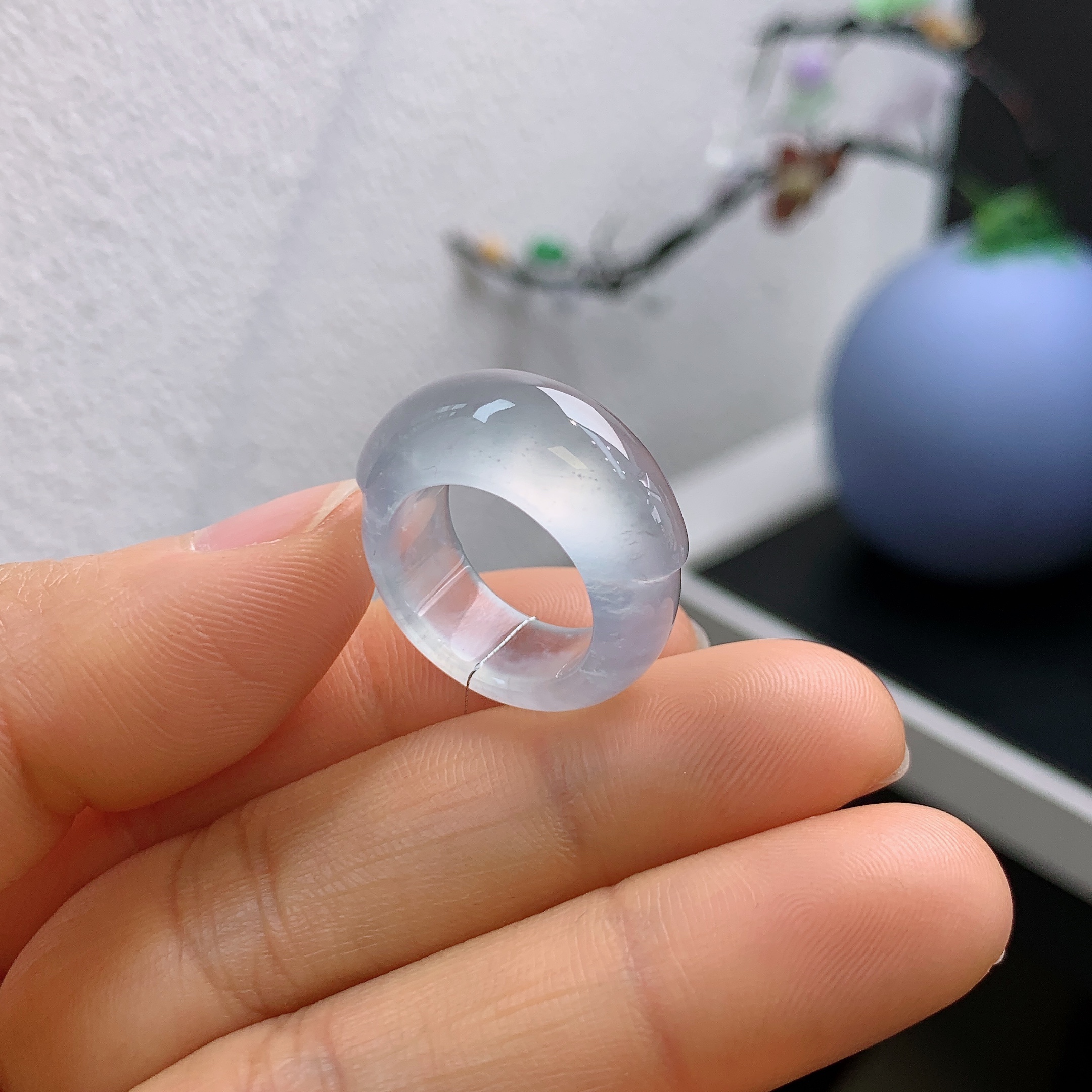 9-11圈口缅甸天然翡翠A货高冰白冰马鞍戒指A1183#可以