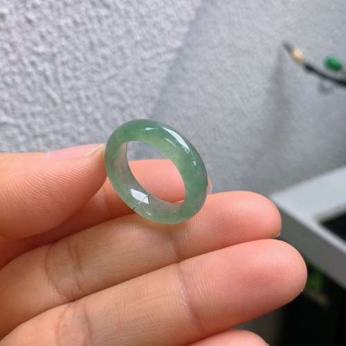 12-13圈口缅甸天然翡翠A货冰晴绿戒指A1138#