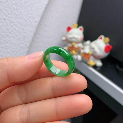 18圈口缅甸天然翡翠A货冰润满辣阳绿戒指A1607