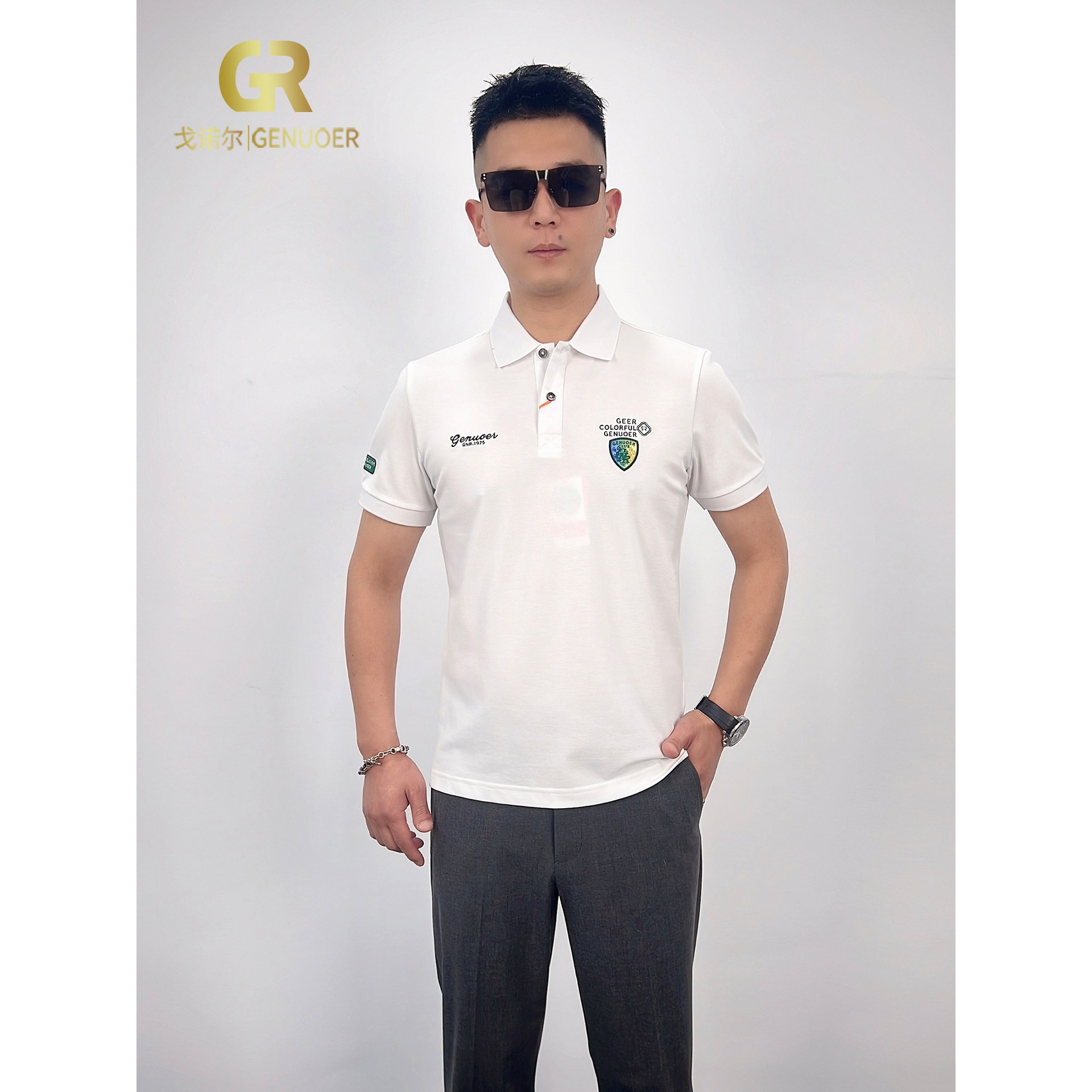 戈诺尔男士翻领短袖POLO衫夏季2025潮流白色半袖T恤绅士休闲50678