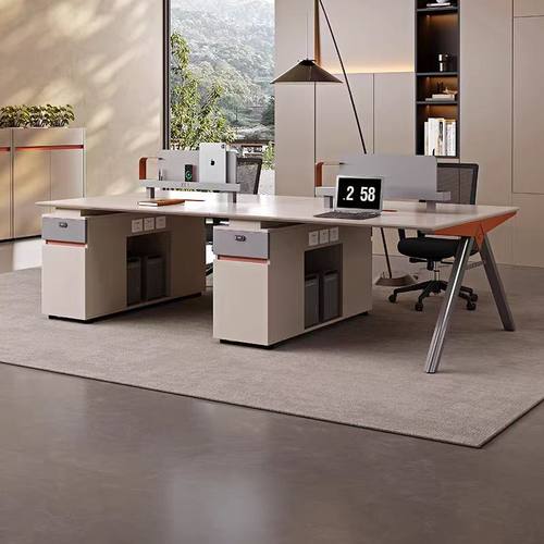 现代简约时尚职员工位办公桌带抽屉储物柜面对面屏风卡位办公家具