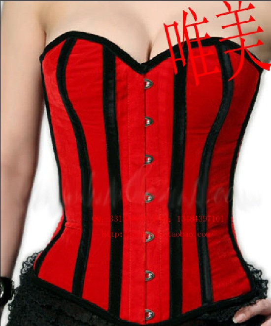 钢骨定制红色缎面束腰四层瘦腰收腹塑身马甲宫廷corset束身衣