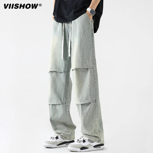VIISHOW牛仔裤男款秋季薄款2024新款美式高街vibe裤子直筒微喇裤