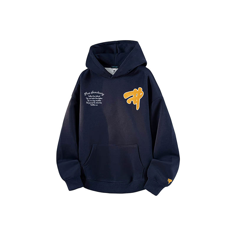 PRESSURE重磅美式高街重工刺绣绣字母休闲宽松落肩连帽卫衣男女款