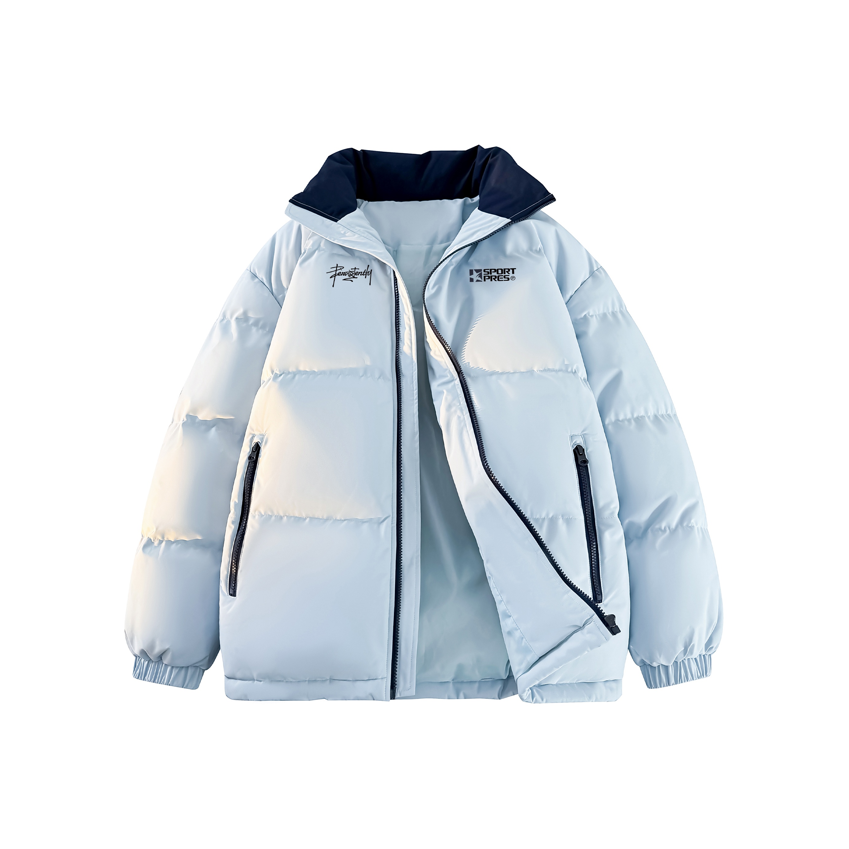 PRESSURE简约美式学院风印花防风外套立领加厚保暖宽松棉服男女款