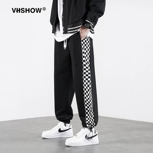 棋盘格VIISHOW潮流ins宽松束脚裤