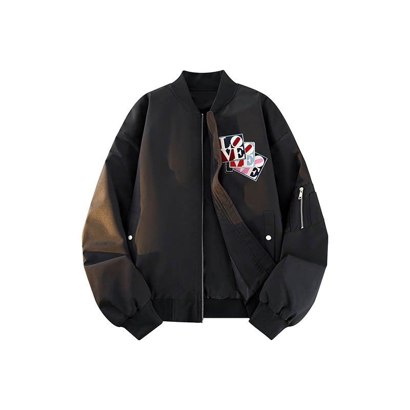 PRESSURE美式复古高街刺绣魔术贴字母休闲宽松飞行服夹克男女同款