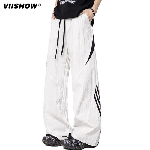 VIISHOW美式撞色条纹速干裤男夏季潮牌拼接阔腿冲锋裤子休闲长裤