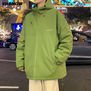 潮流宽松冲锋夹克男秋冬季 VISHOW韩版 加棉加厚防水外套户外棉服
