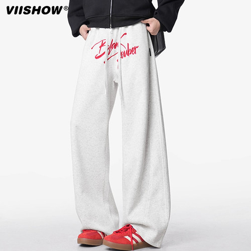 VIISHOW刺绣阔腿裤子男款夏季新款潮牌设计感宽松显瘦休闲长裤子