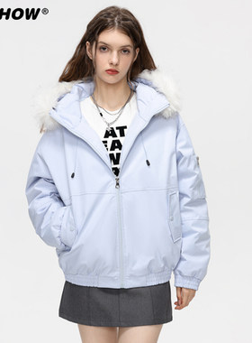 VIISHOW短款工装保暖棉服男女2025年冬新款加厚夹棉毛领棉衣外套
