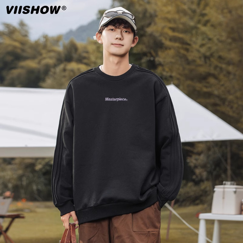 VISHOW美式复古重磅卫衣男款秋季褶皱长袖t恤宽松休闲情侣外套,男装,卫衣,淘宝优惠券,粉丝福利购,淘宝优惠卷