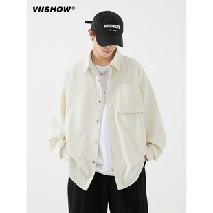 美式 viishow襯衫 男士 高級港風免燙工裝 春秋純色外套襯衣 復古長袖