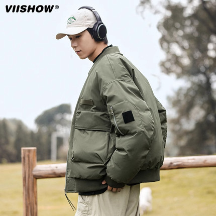 VIISHOW潮牌美式复古休闲飞行员夹克外套男冬季三防男生加厚棉服