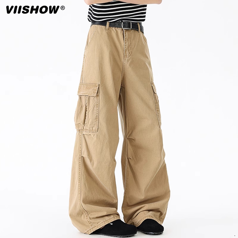 VIISHOW夏季美式男款2025年工装裤直筒大口袋重磅宽松潮牌拖地裤,男装,休闲裤,淘宝优惠券,粉丝福利购,淘宝优惠卷