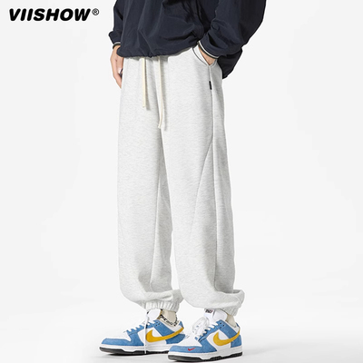 VISHOW重磅白色束脚裤子男生秋季款百搭卫裤垂顺感运动休闲长裤