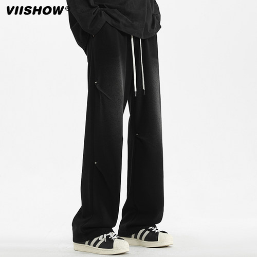 VIISHOW直筒休闲裤男2025年春季新款宽松oversize运动简约阔腿裤