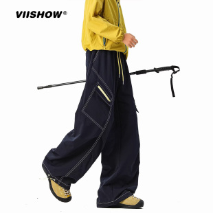 VIISHOW美式机能风廓形弯刀工装裤男春潮牌宽松休闲加绒裤户外裤