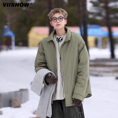 VIISHOW军绿色衬衫领羽绒服男冬季短款保暖白鸭绒外套潮牌羽绒衣