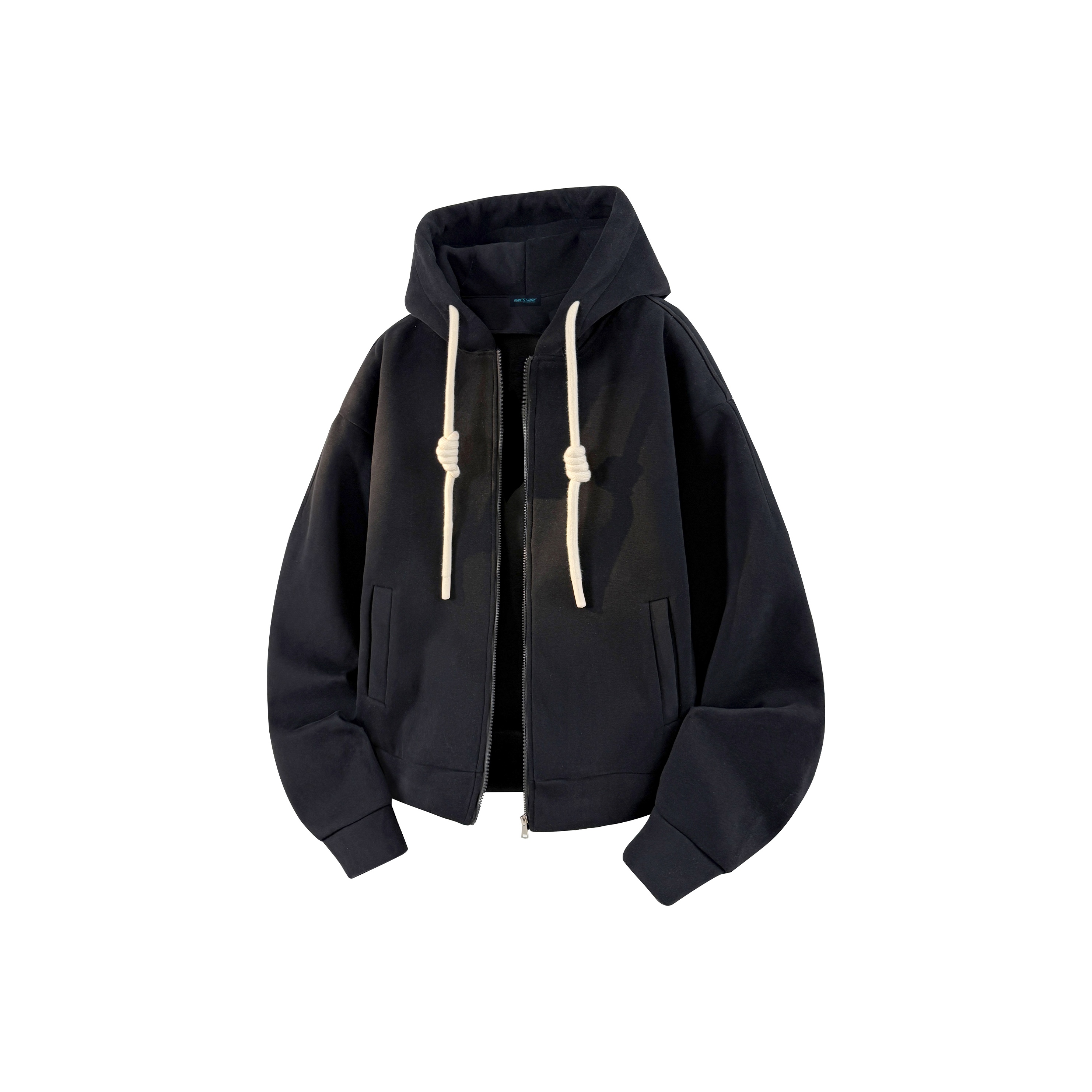 PRESSURE美式高街复古纯色重磅宽松百搭连帽开衫卫衣外套男女同款