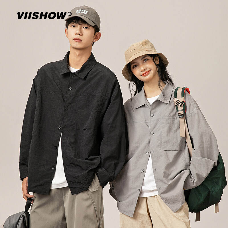 VIISHOW日系工装长袖衬衫男女秋季新款复古休闲百搭情侣衬衣外套