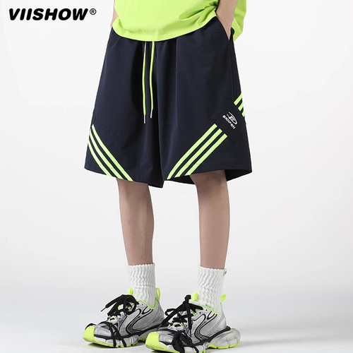 VIISHOW斜织带条纹短裤男款夏季宽松垂感潮流百搭休闲薄款五分裤