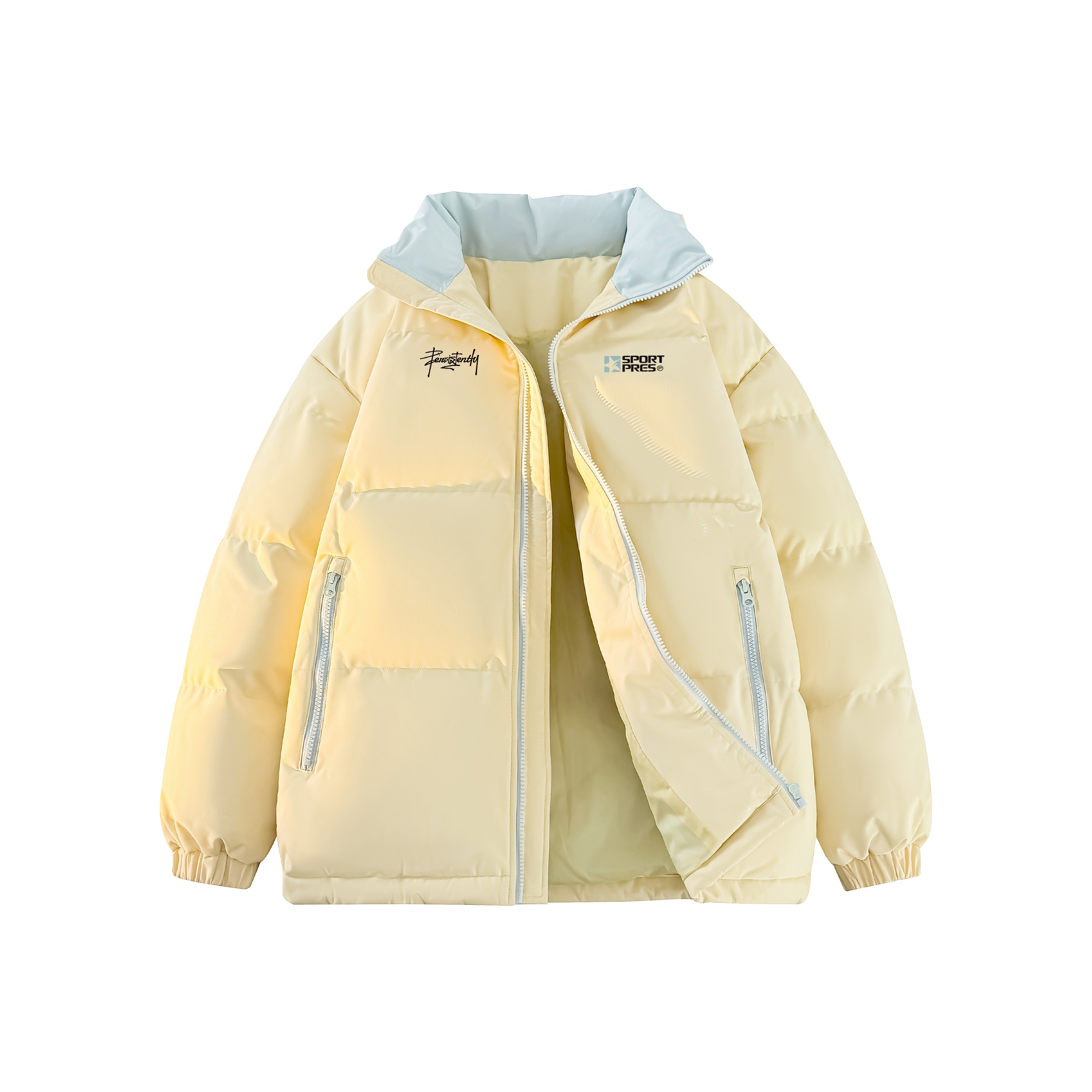 PRESSURE简约美式学院风印花防风外套立领加厚保暖宽松棉服男女款