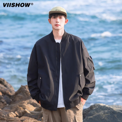 VIISHOW美式刺绣字母飞行员夹克男复古宽松潮流百搭bf棒球服外套