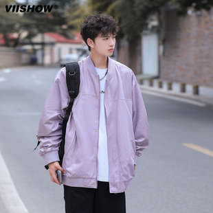 VISHOW春秋美式复古工装棒球服外套男宽松休闲痞帅上衣飞行员夹克