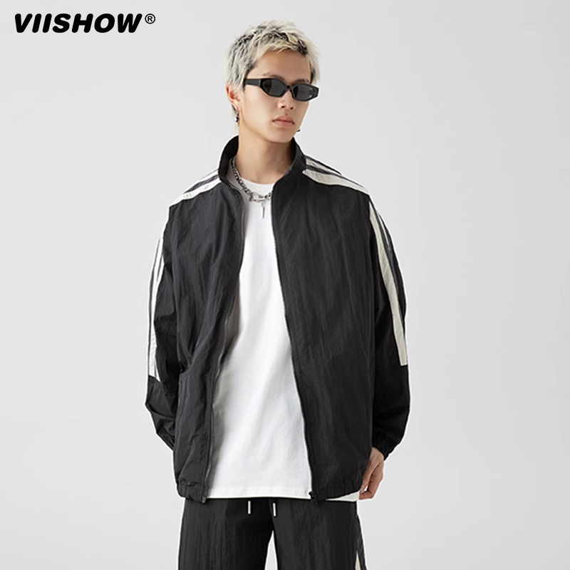 VIISHOW防晒服男士2025三条杠条设计感情侣潮流上衣短裤运动套装