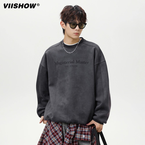 VIISHOW美式麂皮绒重磅卫衣高街潮牌宽松情侣上衣休闲复古外套男