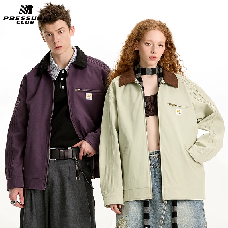 PRESSURE上衣基础简约美式复古拼接撞色设计宽松休闲夹克外套情侣