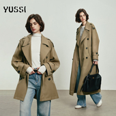 YUSSI巴黎旧梦复古翻领双排扣风衣女秋冬系带气质外套长短款 大衣