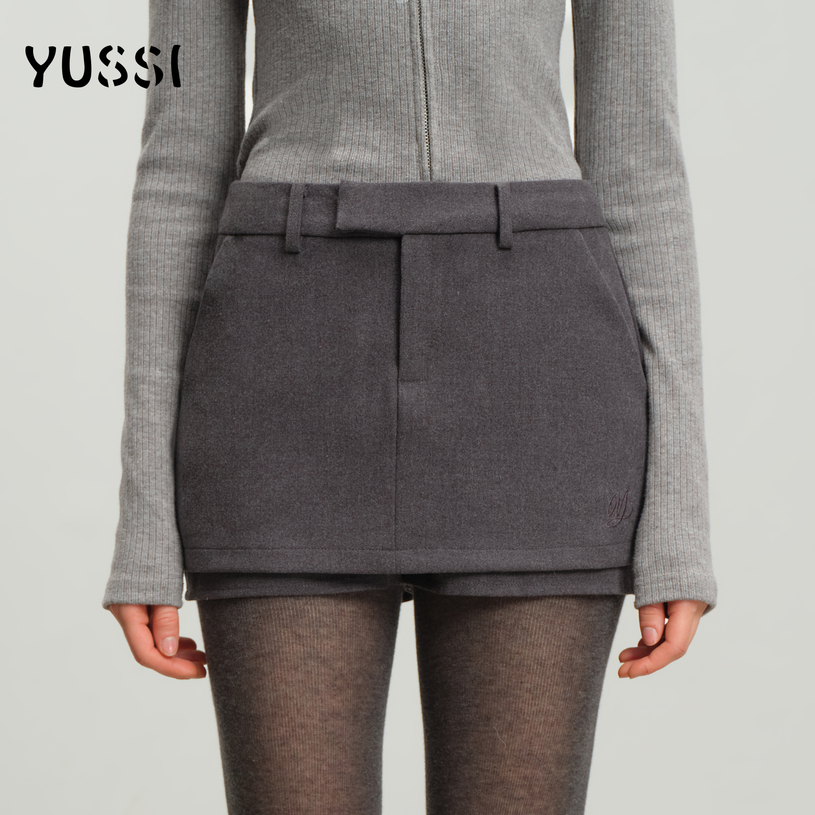 YUSSI气质羊毛格纹半身裙