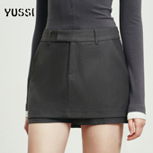 包臀绣花裤 YUSSI黑色假两件半身裙女春夏新款 百搭修身 裙a字短裙子