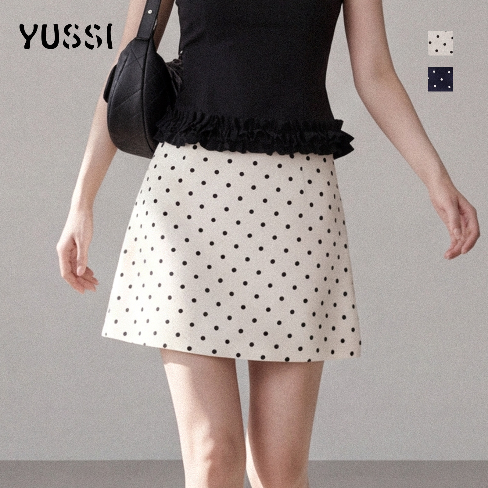 YUSSI清屿来信 波点缎面半身裙夏女新款包臀高腰辣妹显瘦a字短裙图片
