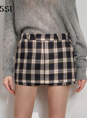 YUSSI2026春夏新款灰色格子短裙女秋冬a字裙裤超好看包臀半身裙子