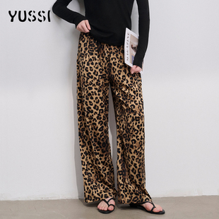子老钱风宽松阔腿裤 YUSSI2026春季 女高腰长裤 豹纹直筒休闲裤 新款