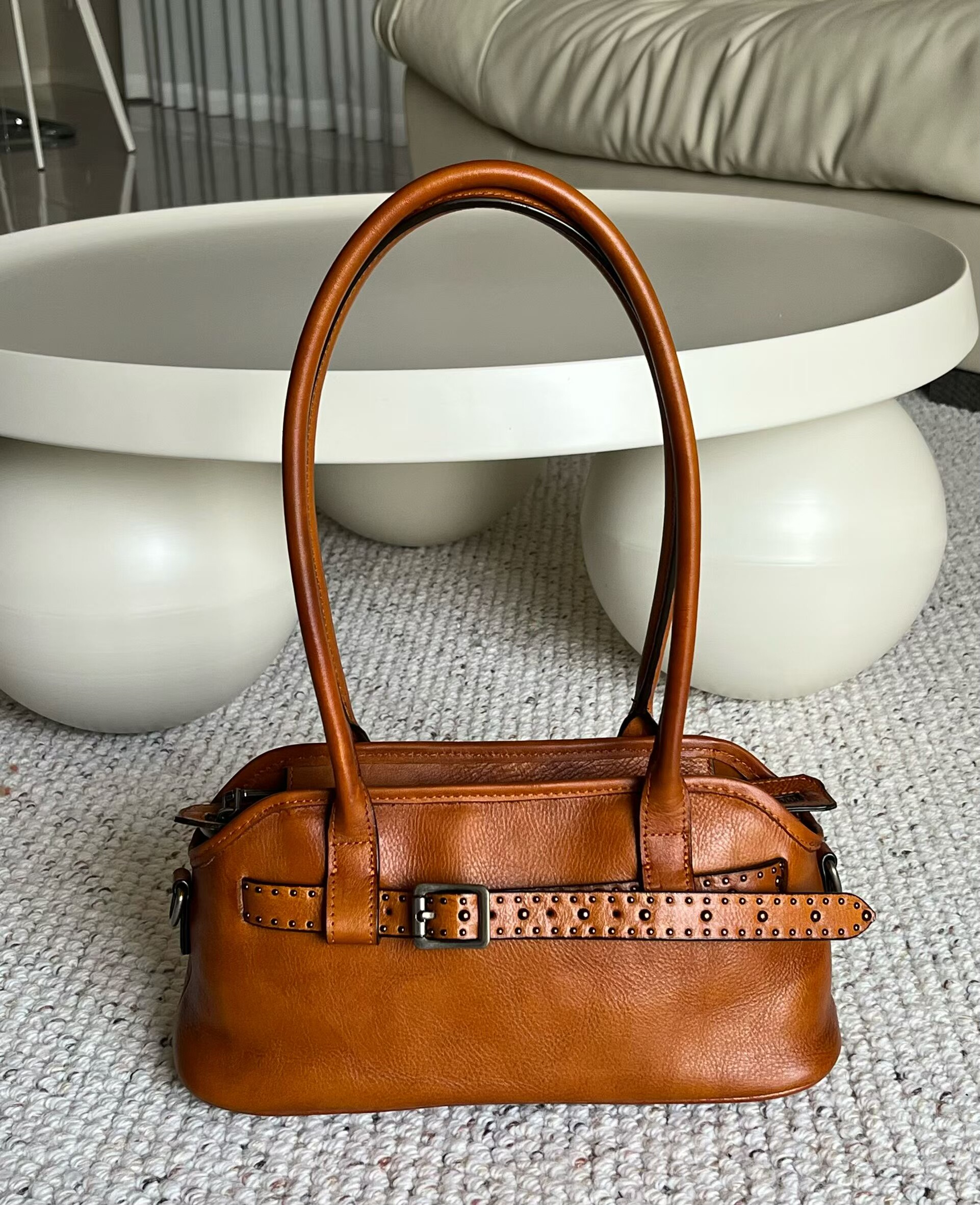 Cangpike 2025新款头层牛皮机车风法棍包高级感小众设计简约通勤