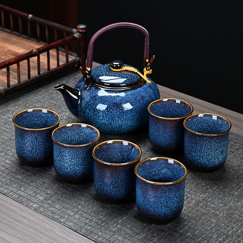 提梁壶陶瓷套装家用过滤网大茶壶欧美茶杯茶具