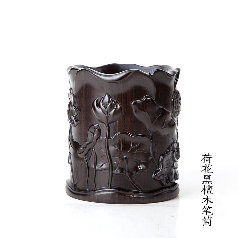 红檀实木雕刻复古笔筒黑檀木红木文房四宝办公室桌面实用摆件礼品