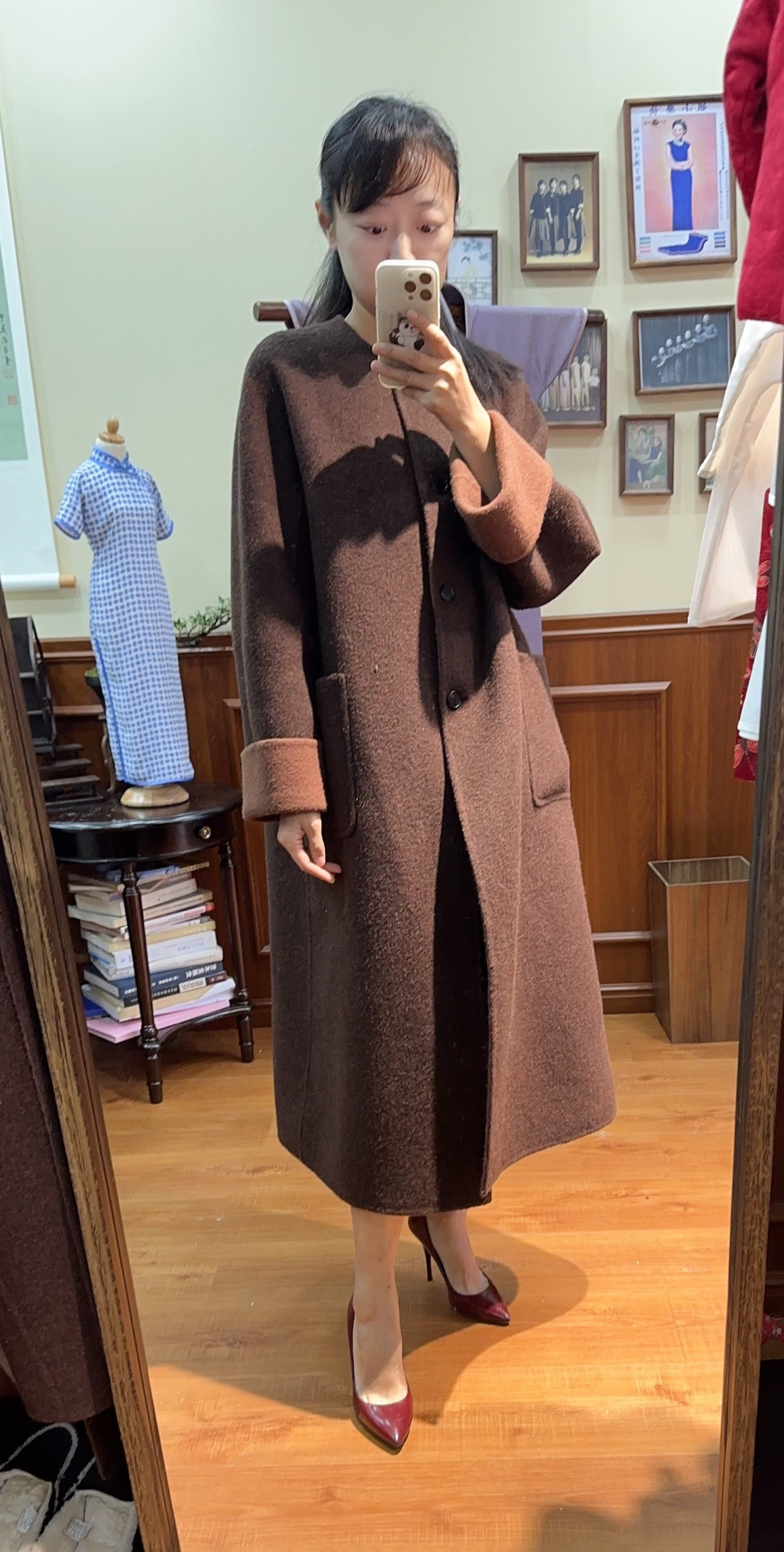重磅澳毛双面呢大衣女焦糖色秋冬装新款通勤名媛气质长款毛呢大衣