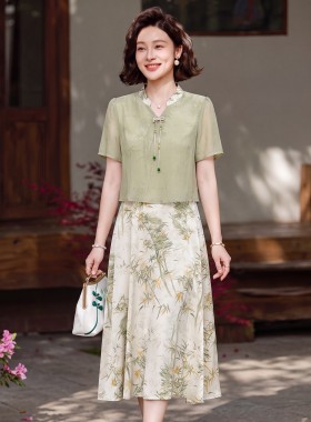 妈妈装国风连衣裙新款洋气长裙子