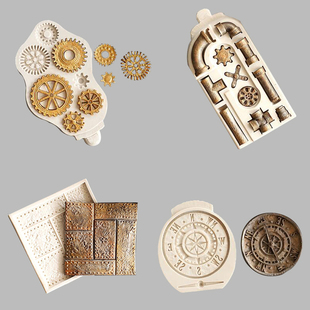 复古齿轮钟表恐龙剑水管造型 翻糖软陶滴胶黏土石膏汽车摆件模具