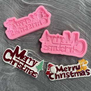 多款圣诞快乐中英文字牌硅胶模具翻糖蛋糕巧克力滴胶黏土软陶工具