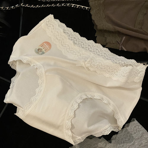 千金风小V腰纯欲蕾丝边中腰内裤女亲肤软糯汉麻蚕丝档三角裤女士
