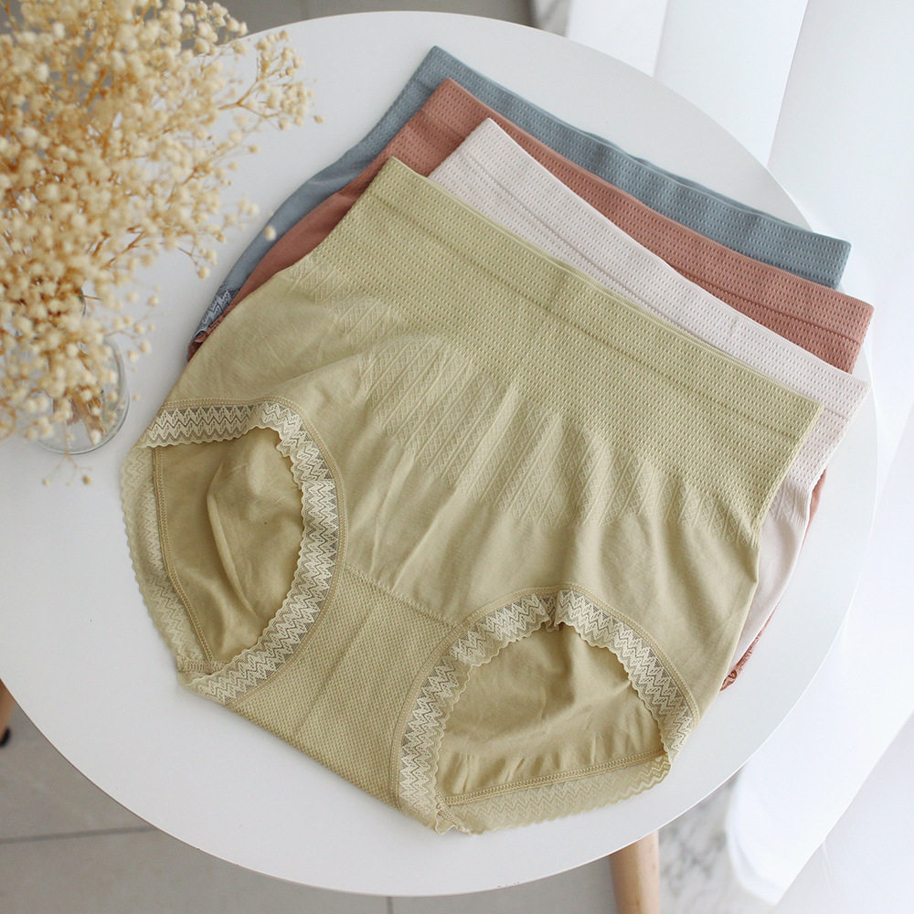 新款秋冬中高腰蕾丝边微收舒适包裹腹部女士三角内裤短裤