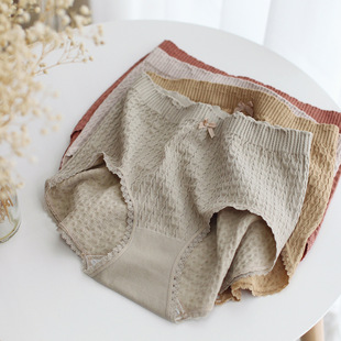 新款褶皱感毛衣纹理蝴蝶结女士弹力中大码中腰包臀女士三角内裤